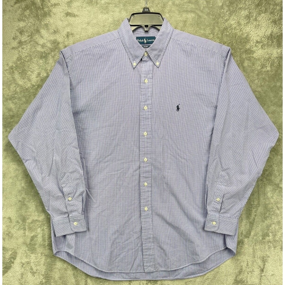 Ralph Lauren Mens Blake Shirt XL Blue Small Checks Long Sleeve Button Up‎